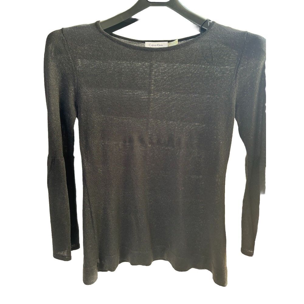 CALVIN‎ KLEIN WOMEN'S  Black Sparkle BELL SLEEVE SWEATER SIZE S Metallic